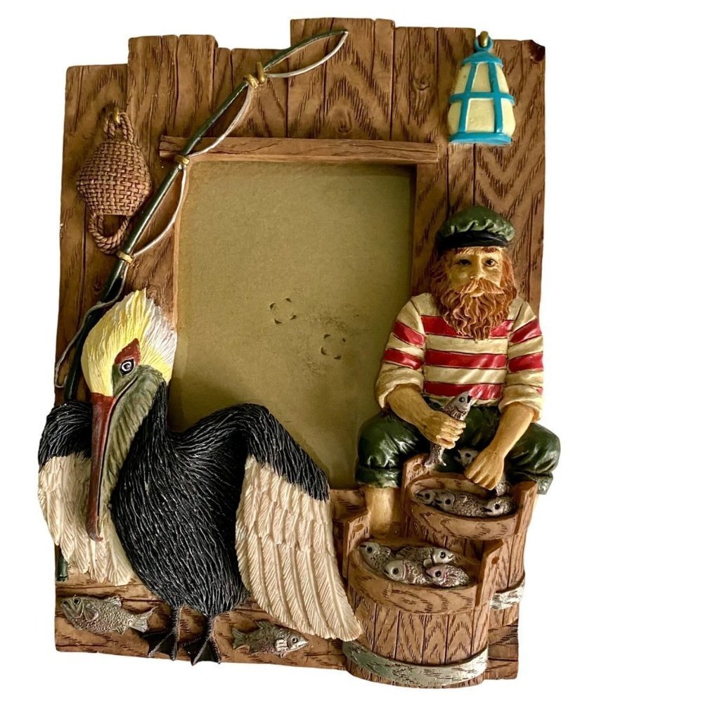 Photo Frame Fisherman Pelican Fishing Dockside